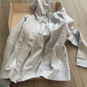 Pact Women’s Heather Gray Brushed Fleece Zip Hoodie M